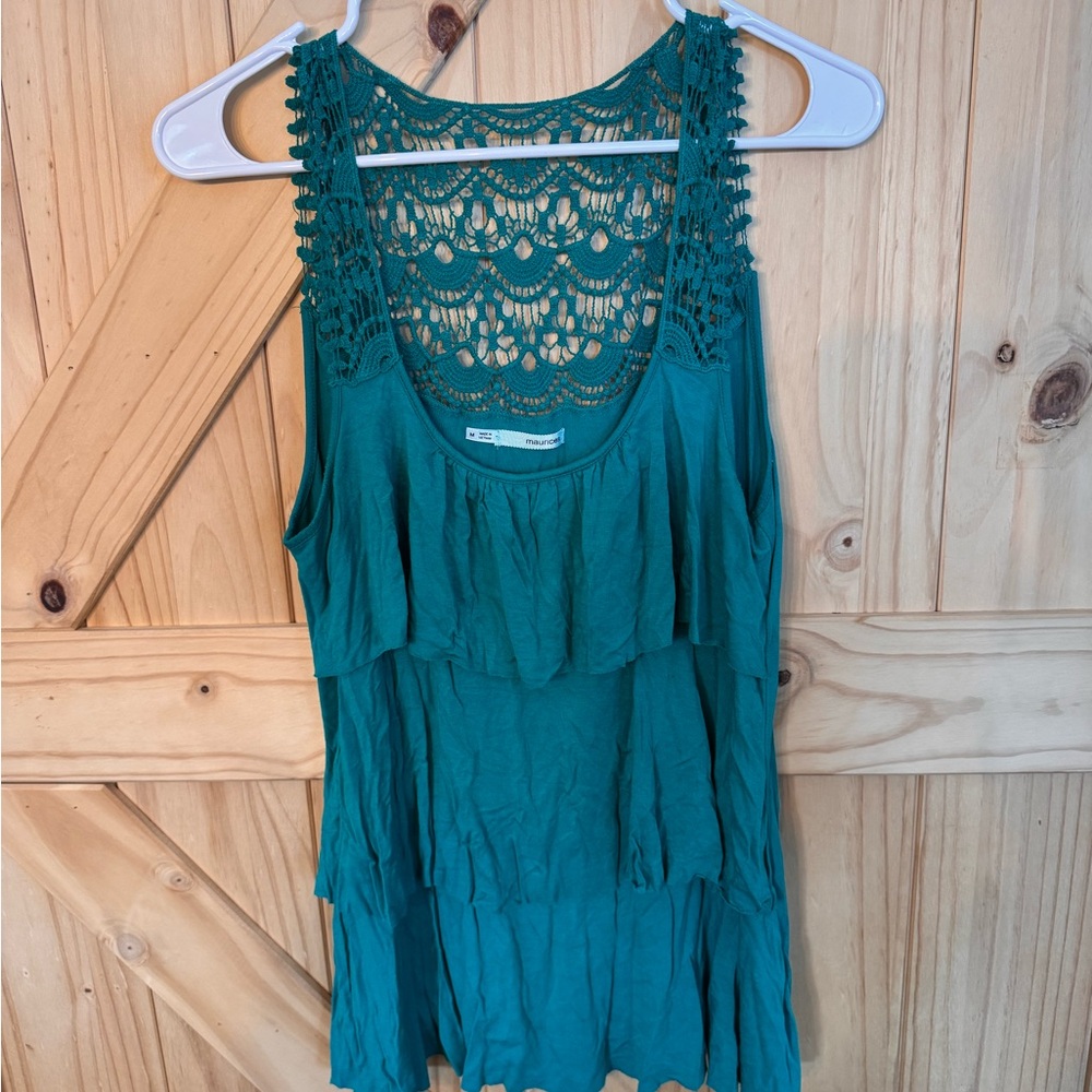 Maurices Teal Sleeveless Lace Tank Top